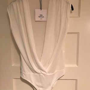 Zara White Drapes Body Suit w/ Tags